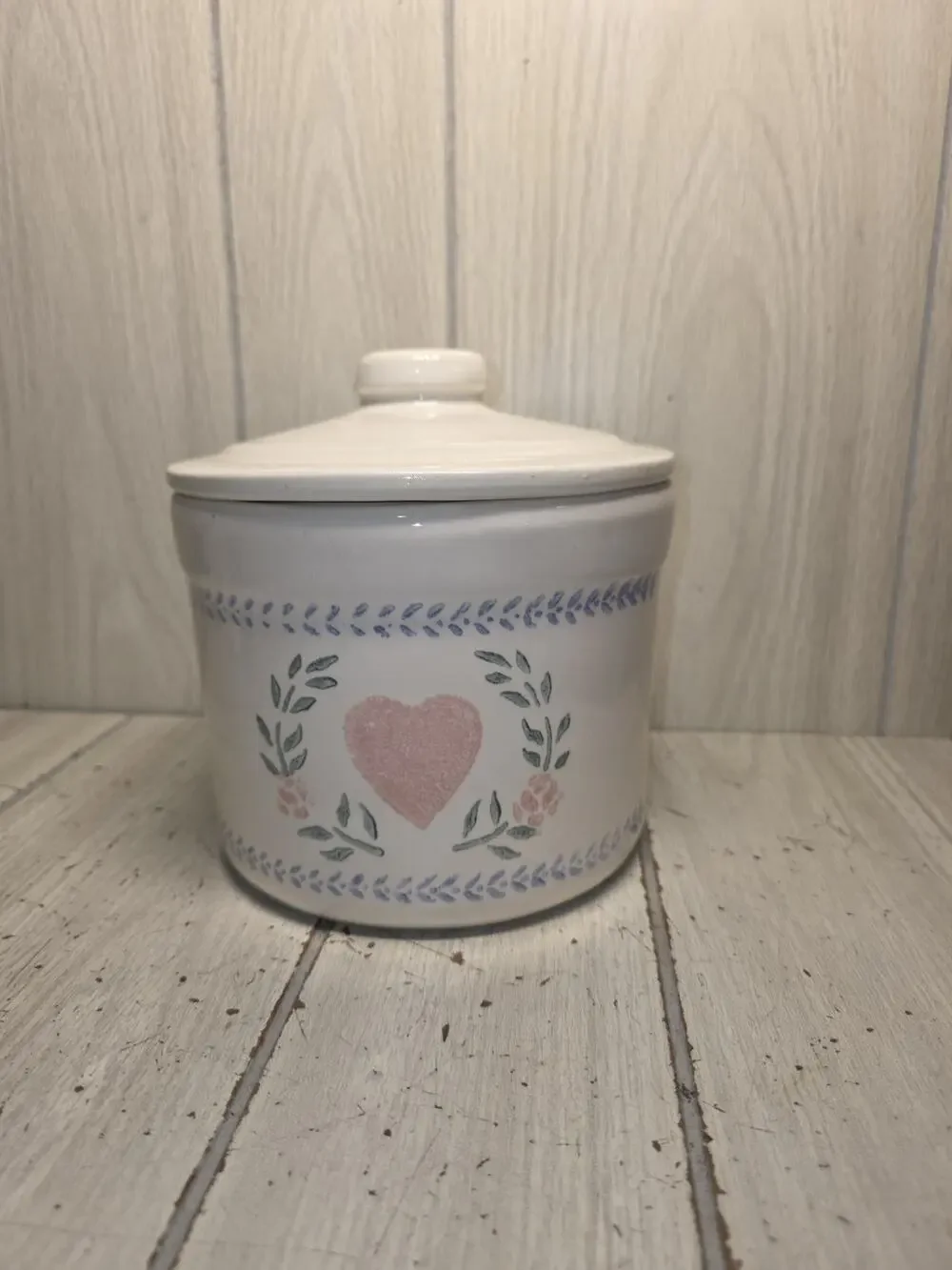 Vintage Pink Heart Flower Croc Canister USA Made 7